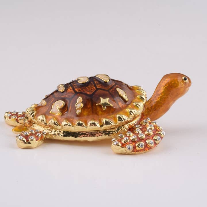 Keren Kopal - Wholesale Jewelry Box/Organizer - Brown Sea Turtle Trinket Box - Plated with 24k Gold