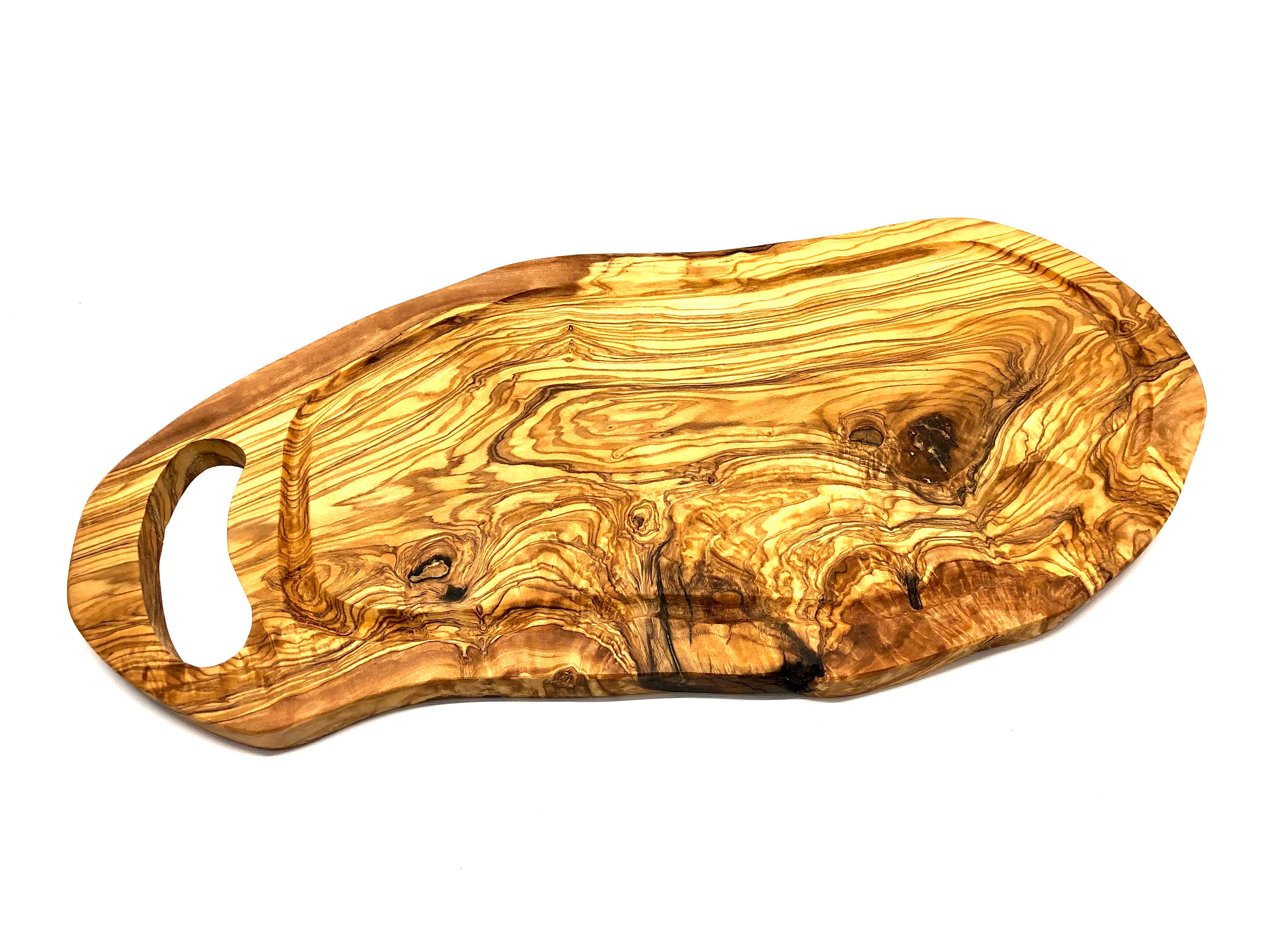 olivenholz-erleben - Wholesale Cutting Board - Steak board 40 — 44 cm juice trille+handle strap