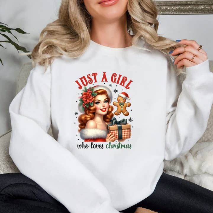 Felpa natalizia «Just A Girl Who Lov per la vendita all'ingrosso da parte di Londas Tees and Tumblers