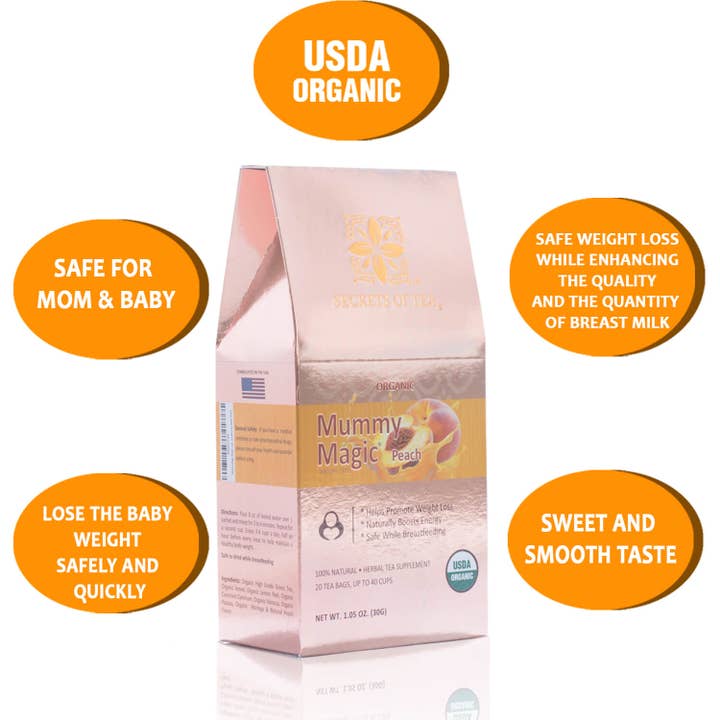 Secrets Of Tea - Wholesale Nursing Tea - Maternity - Mummy Magic Weight Loss Peach Tea- USDA Organic- 20 Sachets2