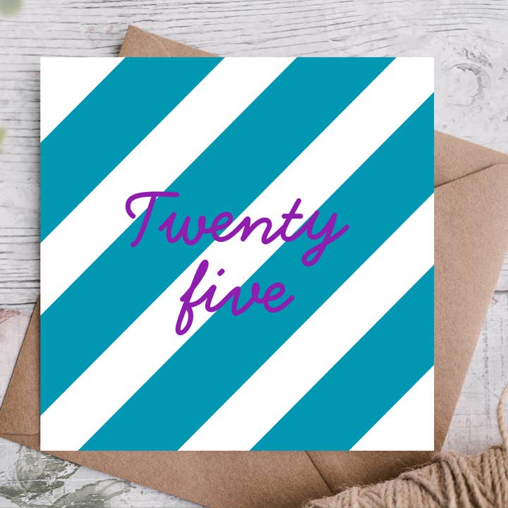Carte d'anniversaire rayée vingt-cinq pour la vente par Highgrove Cards