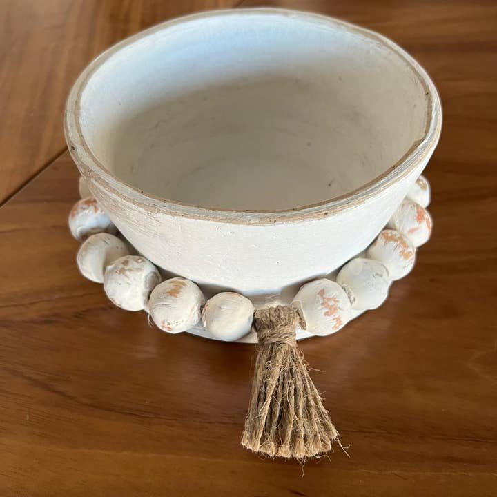 Round Clay Dish with beads - 3 inch high for wholesale by The Welcome Sign