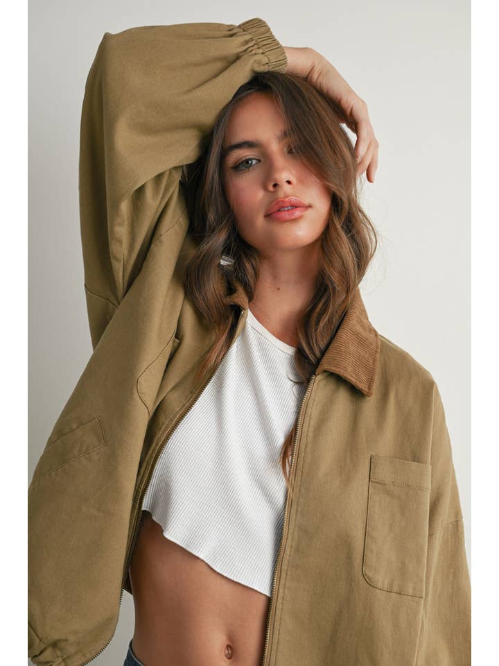 BUTTERMELON - Wholesale Jacket - Women's - Cord Collar Zip-Front Long Sleeve Jacket - BMJ7780