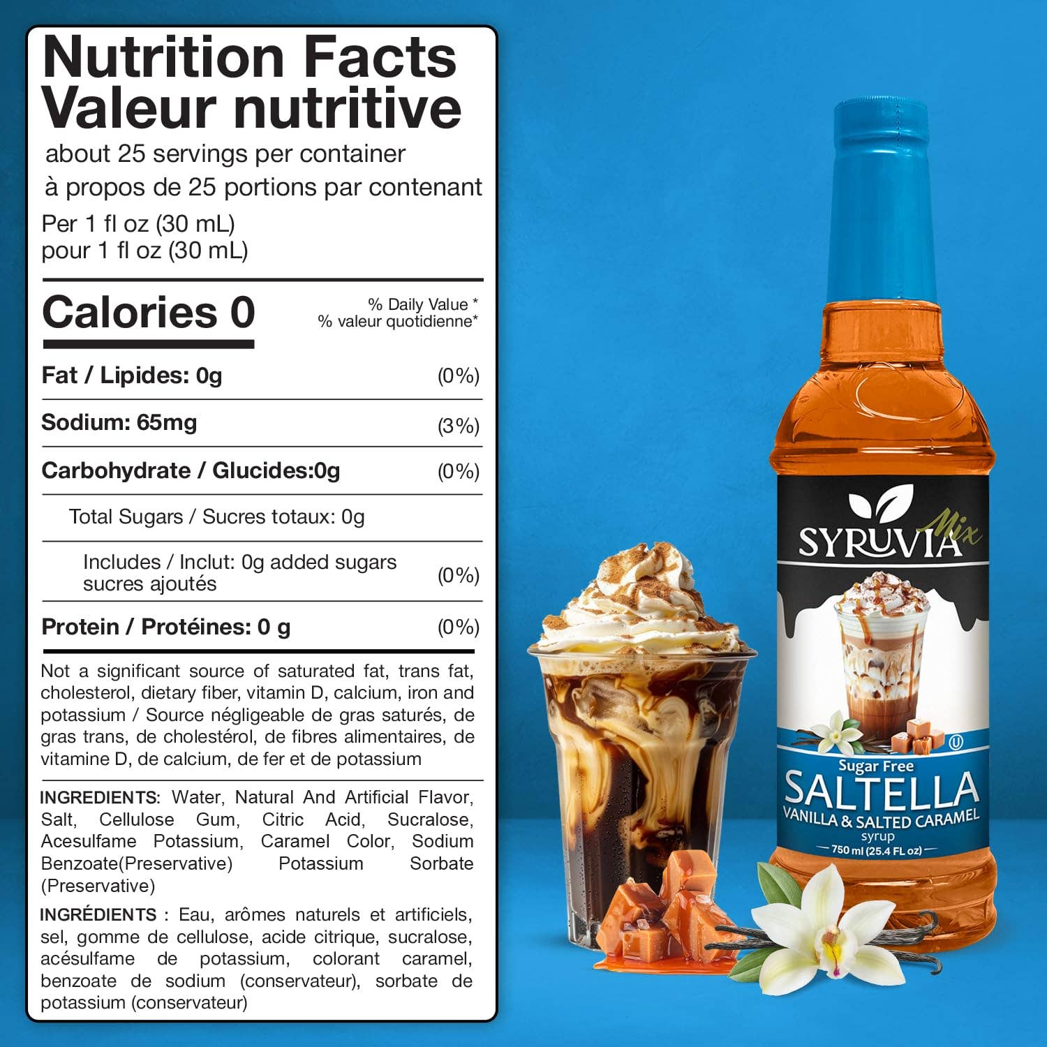 Syruvia - Vente Sirops aromatisés - Sirop SALTELLA Sans Sucre Vanille Caramel Salé2