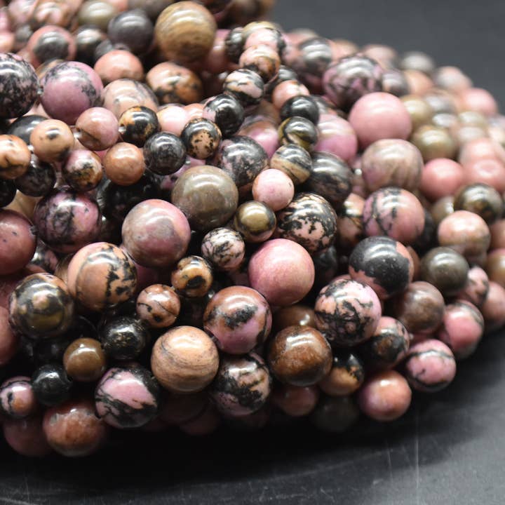 Perles rondes en rhodonite naturelle, pierre semi-précieuse pour la vente par Oriental Direct Craft Supplies