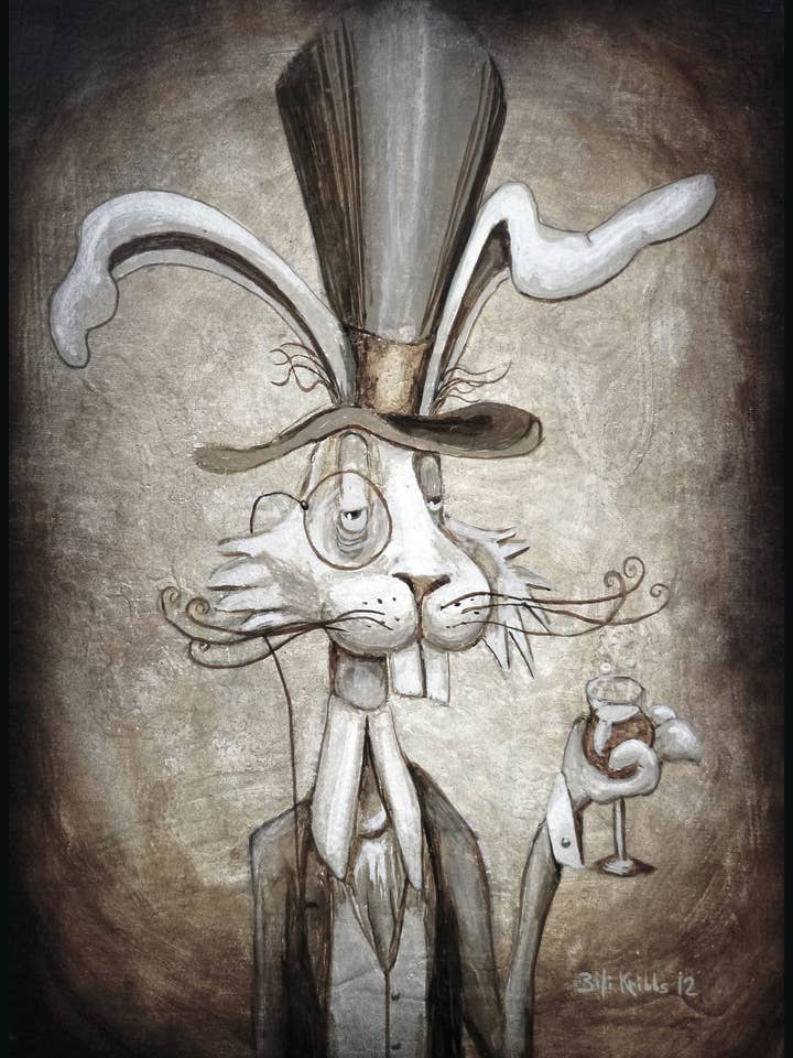 Sepia Rabbit (original art print) 11 x17 for wholesale by Extravaganza of Strange : Art of Bili Kribbs