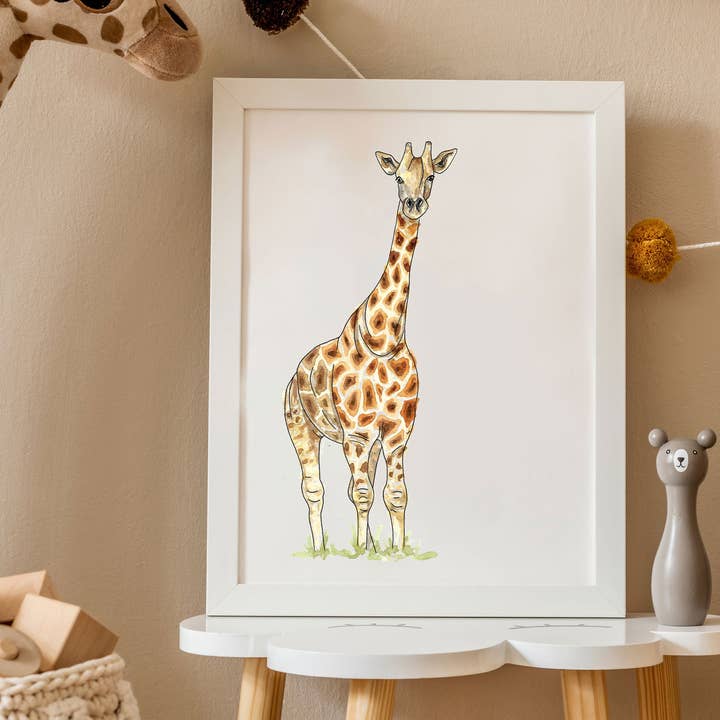 Giraffe hand-made watercolour painting print A4 for wholesale by feather.ink