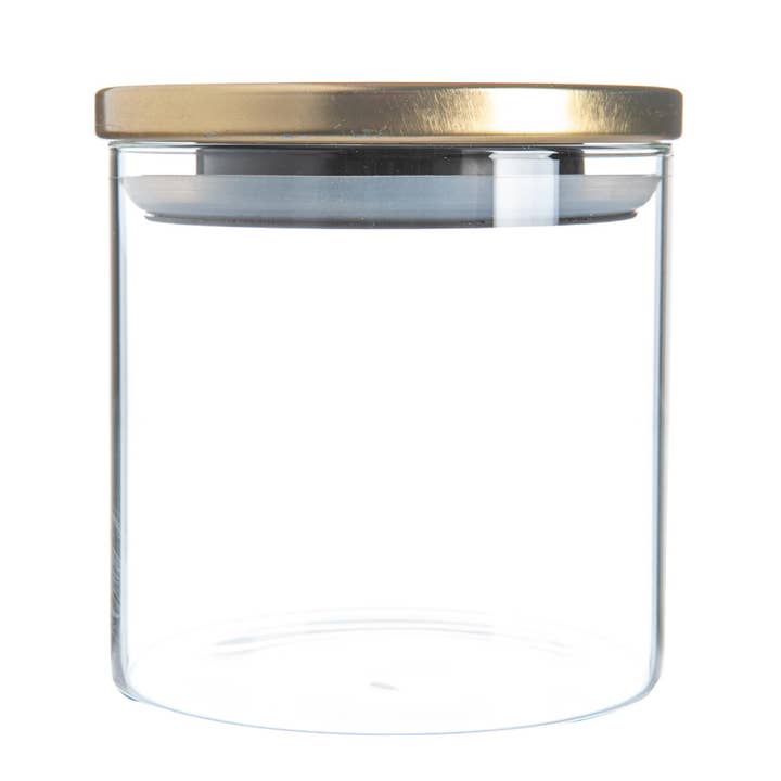Rinkit Ltd - Venta al por mayor Tarros - Tarro de cristal Argon para almacenamiento con tapa de metal, 550 ml, color dorado