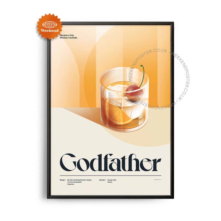 Mid-Century Retro Godfather Cocktail Poster for wholesale by Weekend Concept