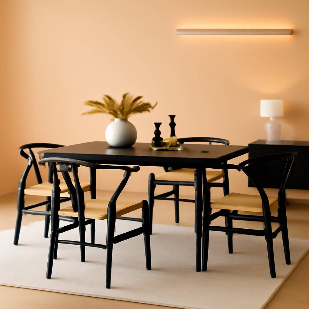 Black Rattan Weave Dining Chairs Set 2 Mid Century Modern for wholesale on Faire0