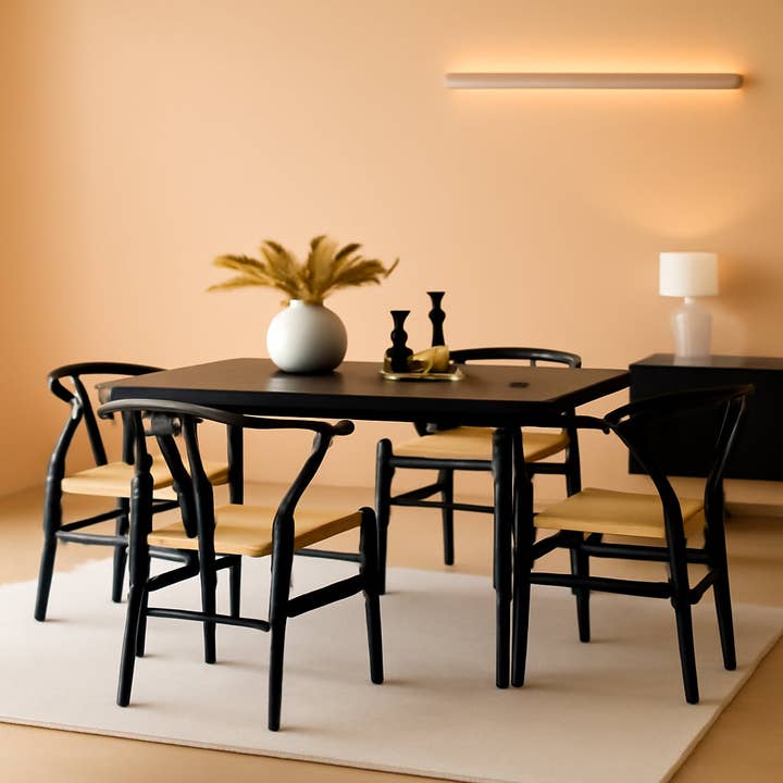 Black Rattan Weave Dining Chairs Set 2 Mid Century Modern for wholesale on Faire