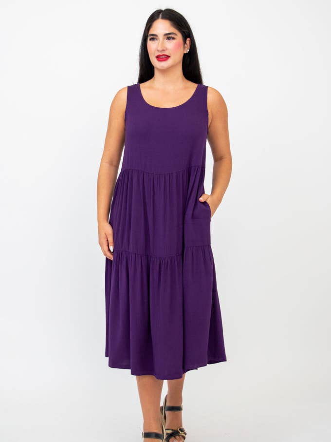 Juni Dress, Royale, Linen Bamboo for wholesale by Blue Sky Clothing Co LLC