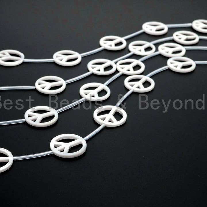 BestBeads&Beyond - Wholesale Beads - 1/10pcs Quality White Mother of Pearl Peace Sign Beads, Pearl Peace sign beads, Mop Shell, White Shell, 15mm/20mm/25mm, SKU#T107
