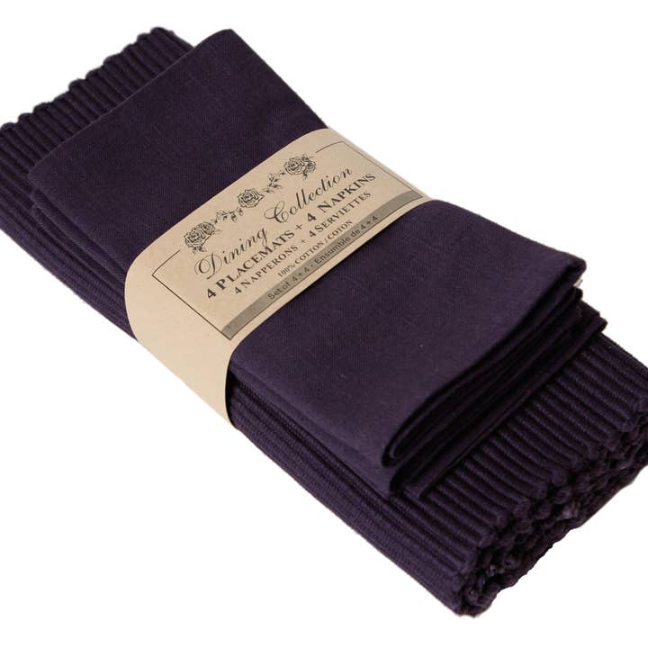 Placemats 4 + 4 Napkins Set  - Purple Dark for wholesale by Accent Linen