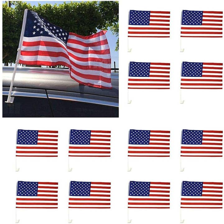 Tsyware - Wholesale Flag - Lot 12x17 USA Flags Car Window Clip On Fan Banners Car Flag 4