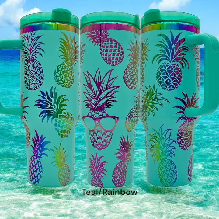 Copo térmico de 40oz com gravação a laser de Ananás Tropical Personalizável por atacado de Crafty AF Studio