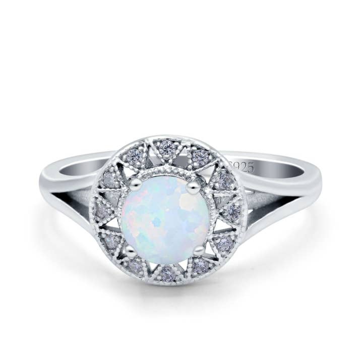 Celtic Halo Engagement Ring Round Lab Created White Opal for wholesale by Blue Apple Imports