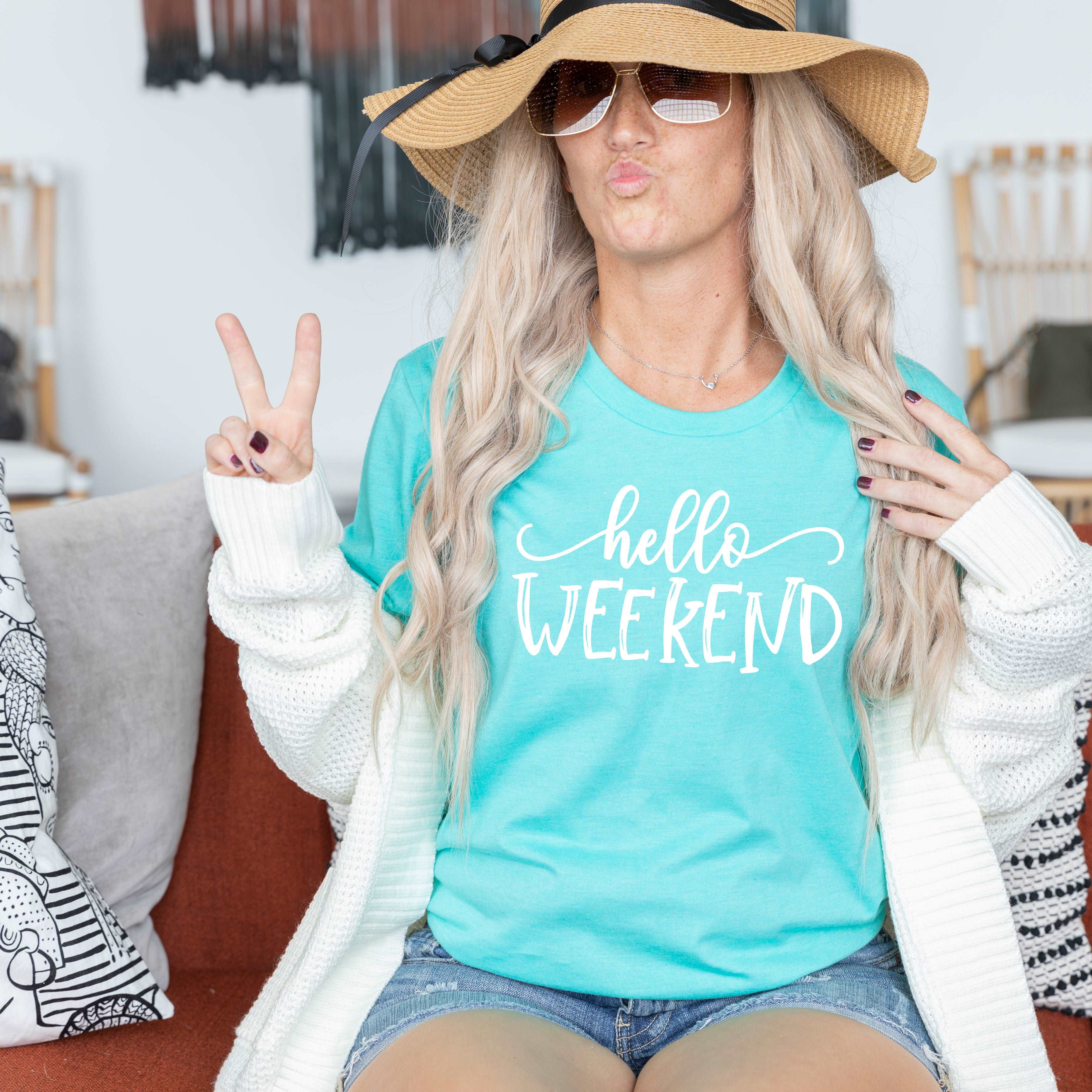 Sunfire Tees - Wholesale Graphic Sweatshirt - Women's - Hello Weekend - heather sea green0
