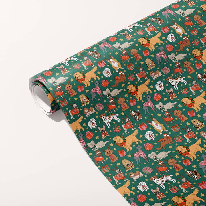 Illustrating Amy - Wholesale Wrapping Paper Roll - Holiday Dogs Gift Wrap Rolls