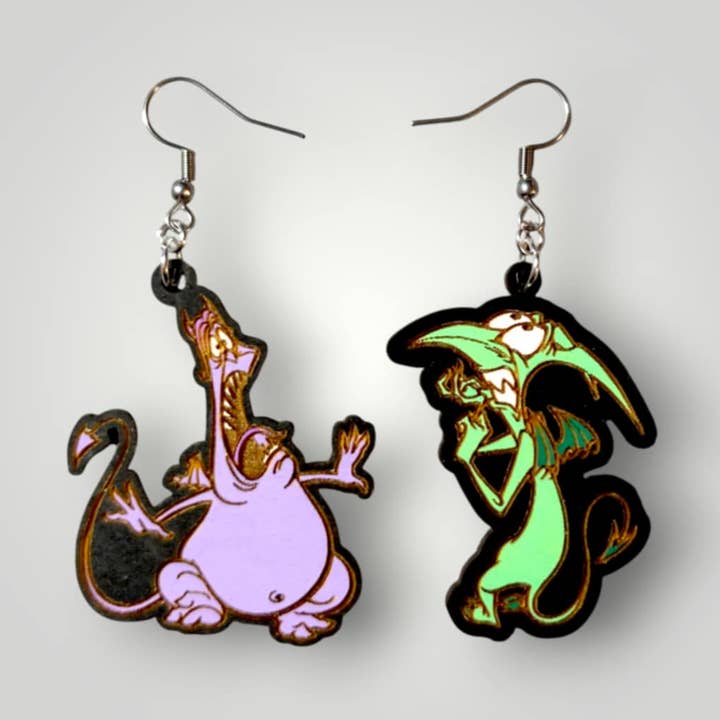 Hercules smerte og panik håndmalede træ dingle øreringe for engroshandel hos Moon Child Trinkets