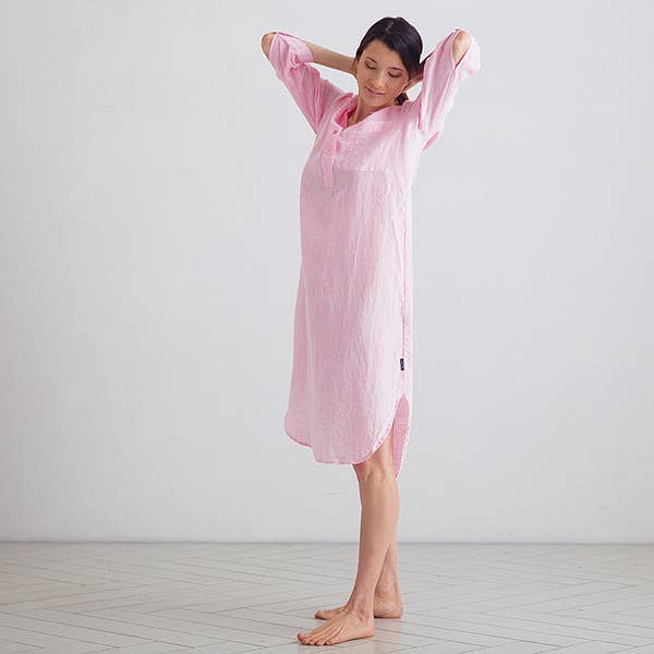 Linen Nightie Pink Melange Veronica for wholesale by LinenMe