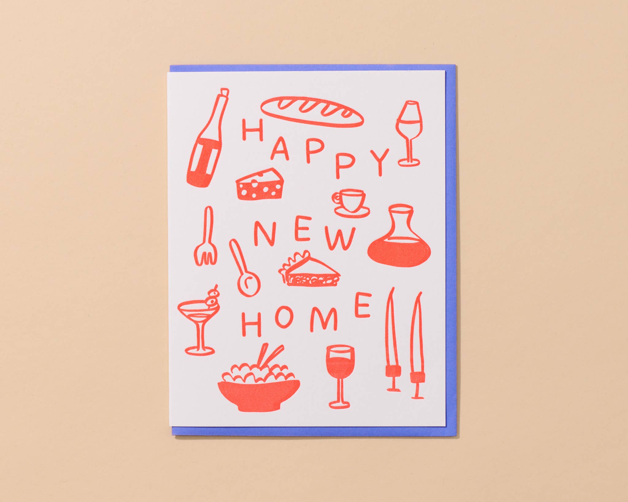 And Here We Are - Wholesale Housewarming Card - Happy New Home Letterpress Food Icons Housewarming Card- Made in USA