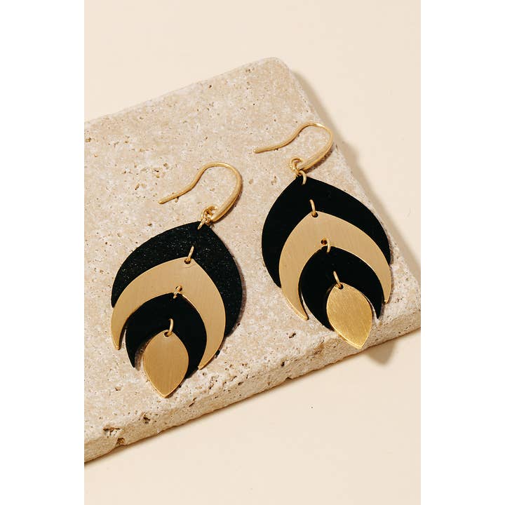 Anarchy Street - Wholesale Dangle Earrings - Wood And Metallic Leaf Dangle Hook Earrings