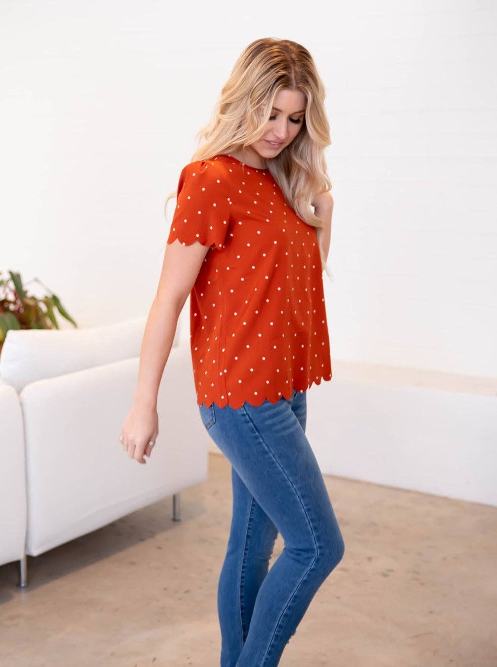 Tickled Teal - Wholesale Blouse - Women's - Polka Dot Scallop Edge Dotty Top11