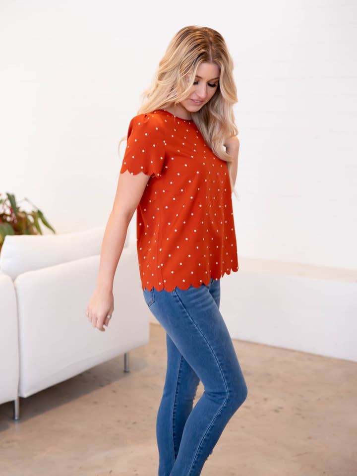 Tickled Teal - Wholesale Blouse - Women's - Polka Dot Scallop Edge Dotty Top11