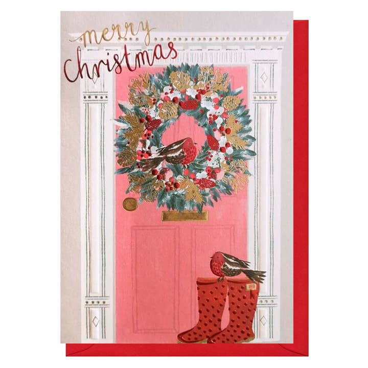 Merry Christmas Wreath Card | Holiday Card | Seasonal Cards for wholesale by Louise Tiler
