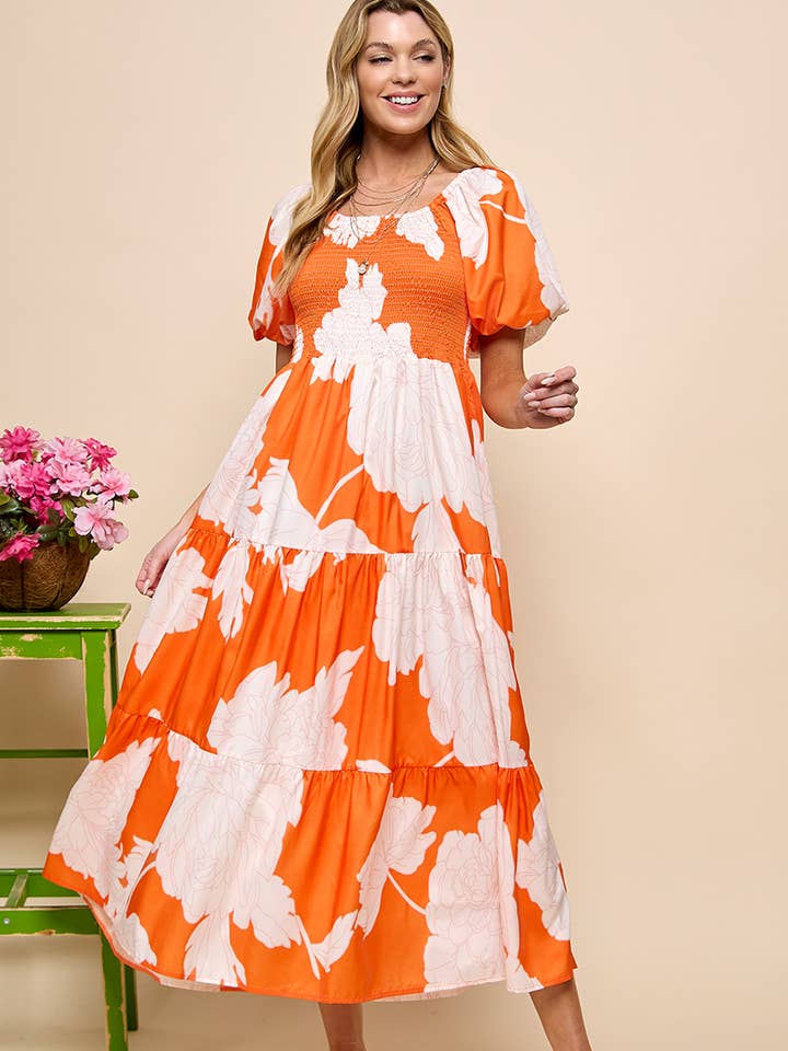 Vestido floral con manga abullonada para venta al por mayor de Cezele