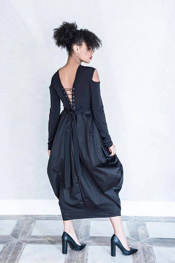 RALELE EOOD - Vendita all'ingrosso Vestito - Donna - Abito nero extravagant taglie forti, stile steampunk, casual1