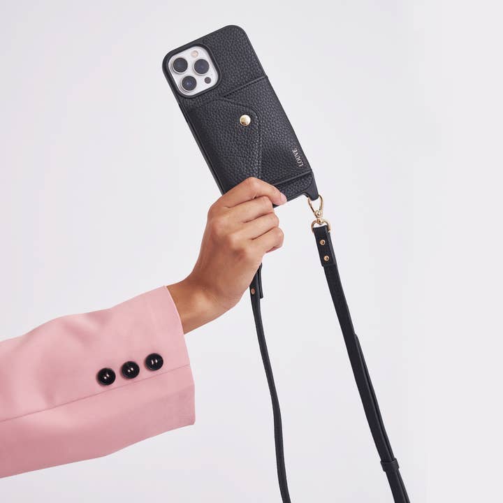 Louve Collection - Wholesale Phone wallet – women's - Zoë Black Leather Phone Case Wallet & Matching Strap16