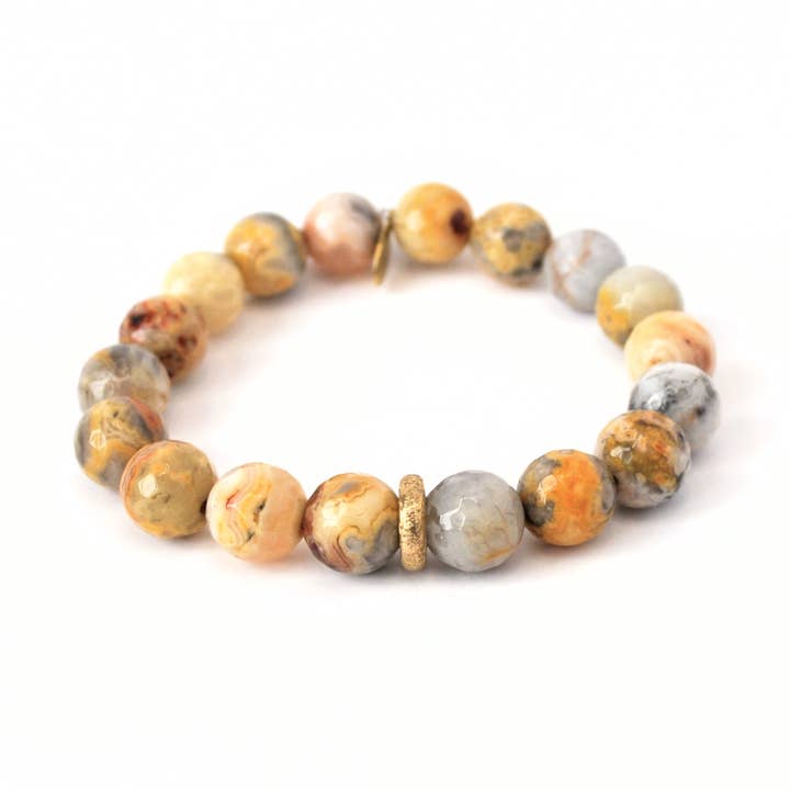 Bracciale messicano in cristallo di agata Crazy Lace | Anello in oro | USA per la vendita all'ingrosso da parte di Infinite Warrior