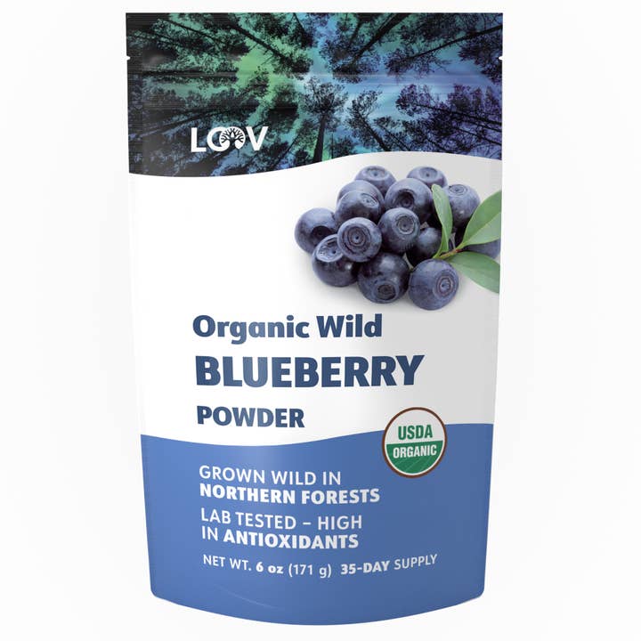 Freeze-Dried Organic Wild Blueberry Powder 6 oz for wholesale by LOOV Organic Superfoods