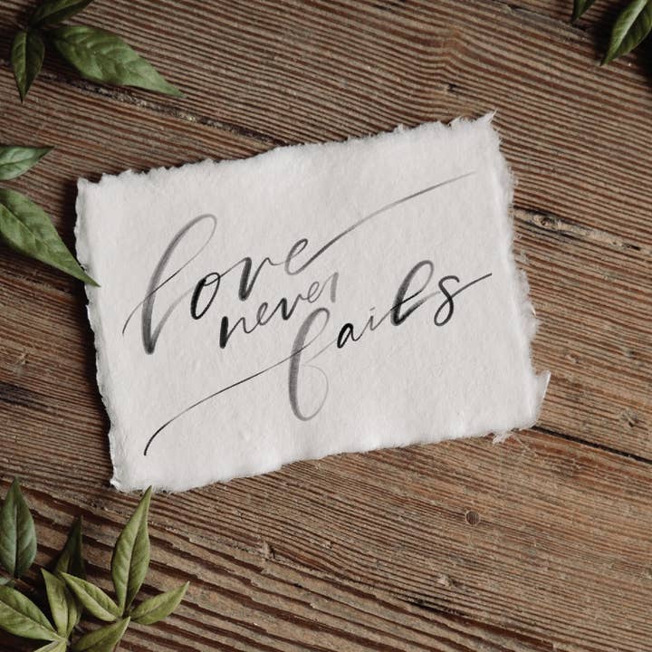 5x7 Handmade Paper Print - Love Never Fails for wholesale by Weathered Wood Home
