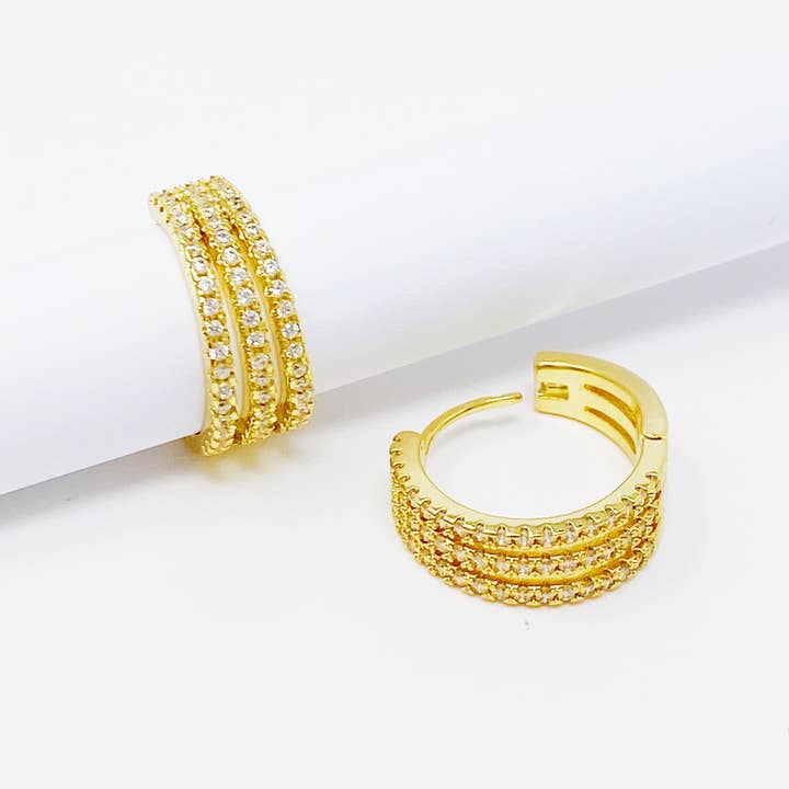 Triple Shine Huggie Earrings for wholesale by Ellison+Young