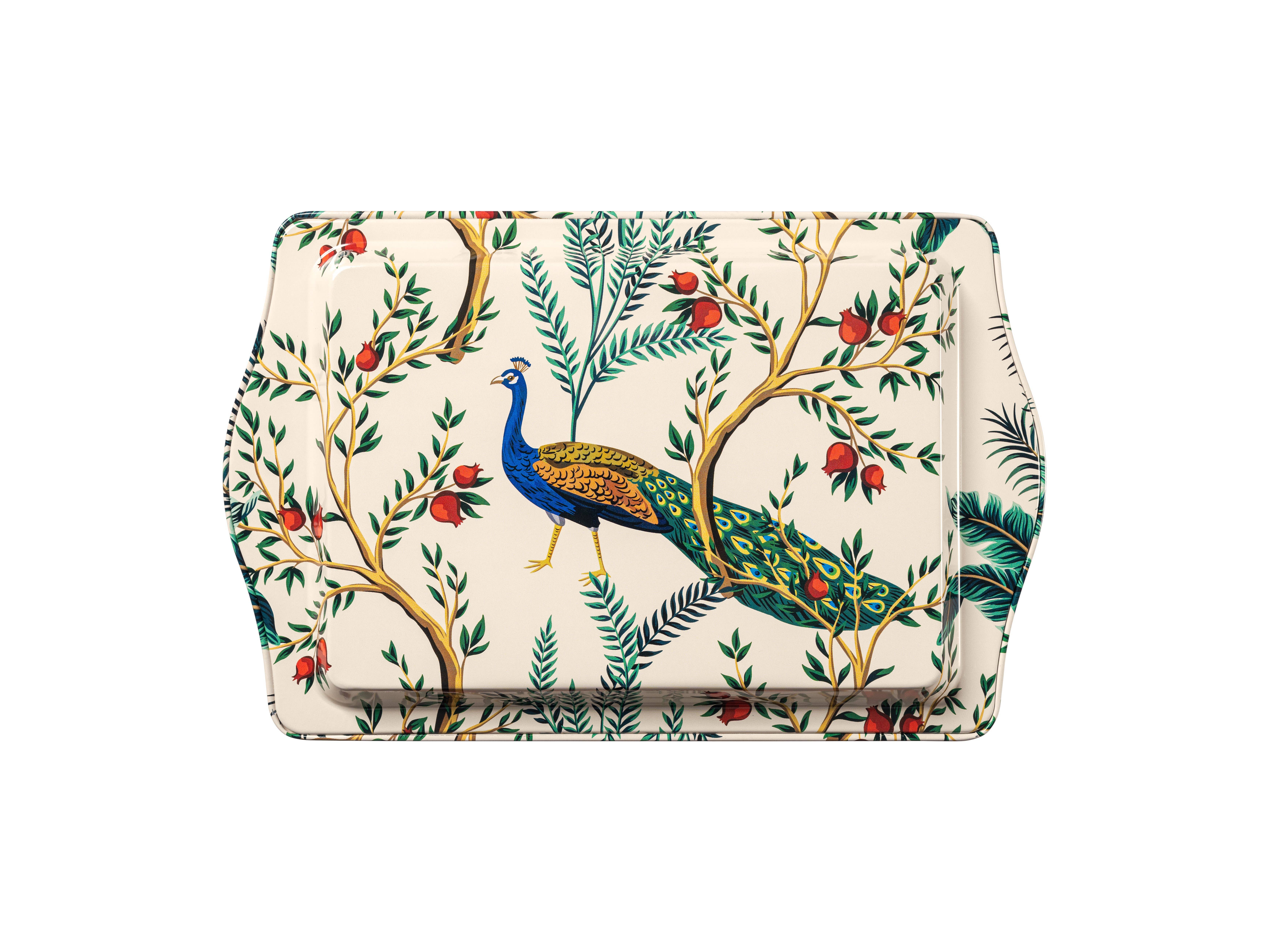 Esthetic Living - Venta al por mayor Bandejas decorativas - Bandeja Metálica Pequeña con Diseño de Pavo Real1