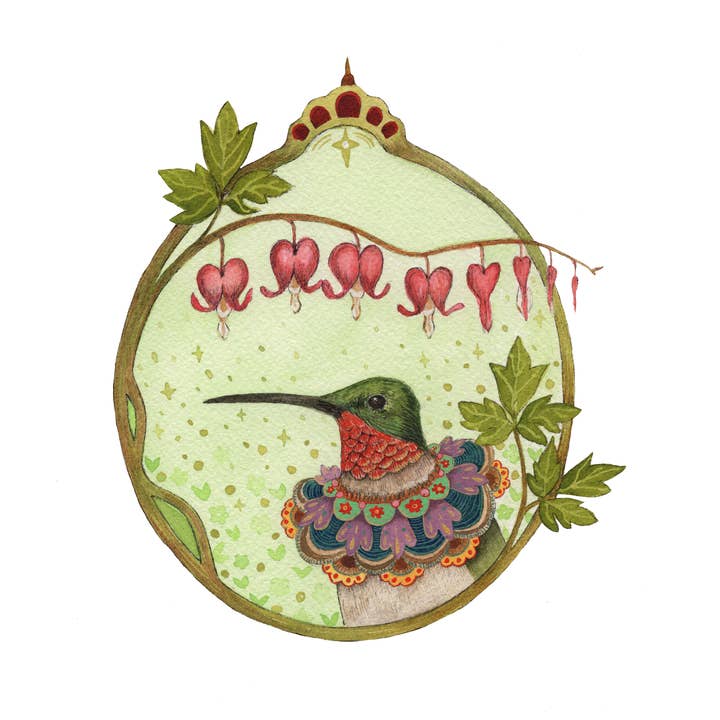Polanshek of the Hills - Wholesale Everyday Greeting Card - Card - Hummingbird of Bleeding Hearts