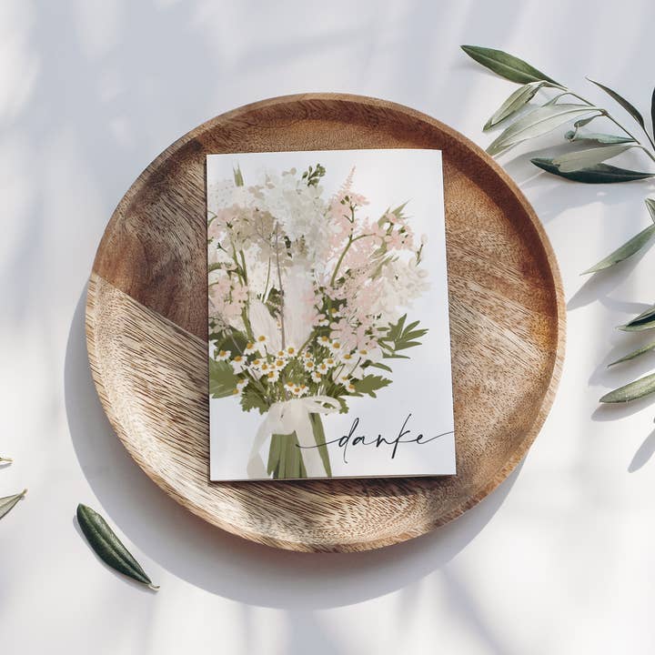 Wildblumen Atelier - Vente Cartes de remerciements - Carte postale Thank you Wildflower bouquet rose/blanc, certifiée FSC3