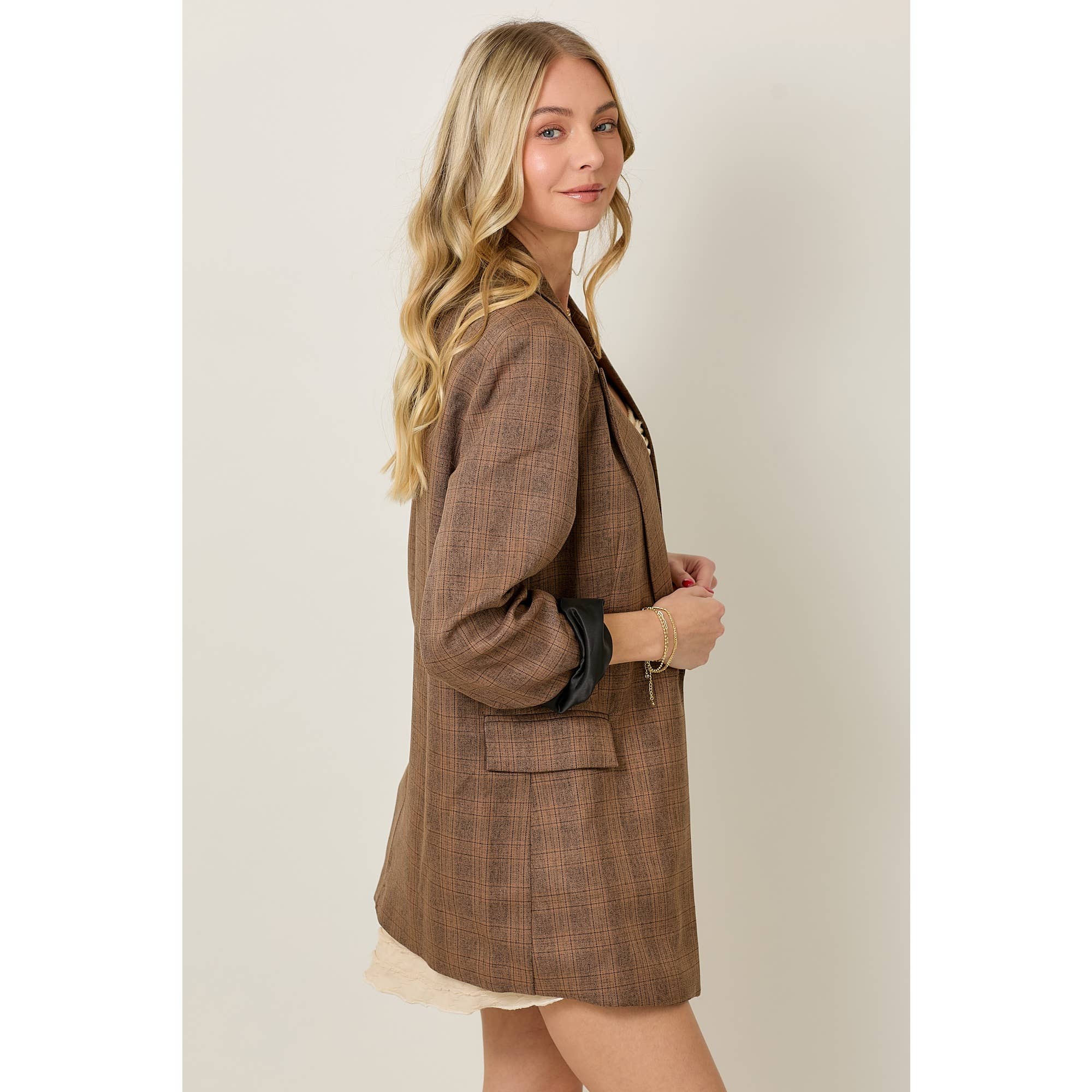 Brun Lättviktsrutigt kavaj för wholesale på Faire2