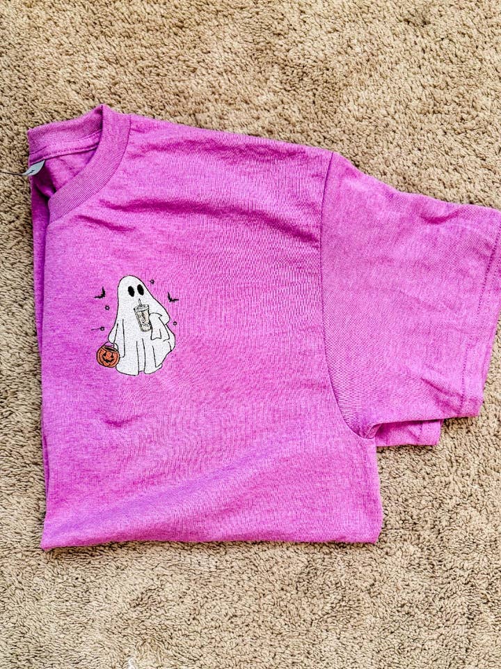 Coffee Ghost Embroidered Pocket T Shirt for wholesale by KBH CREATIONS