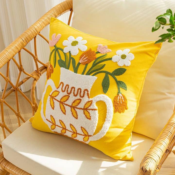 Yellow Floral Embroidered Pillow Cover for Sofa/Bed_CWMM7694 for wholesale by ACCITY