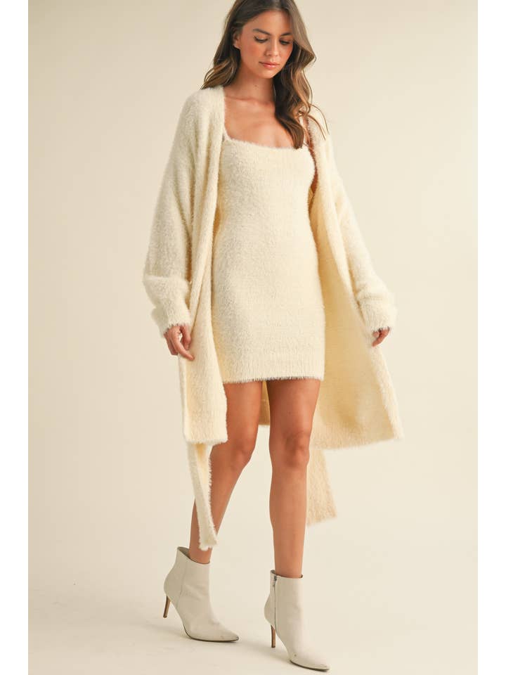 Klesis - Wholesale Cardigan - Women's - IST5668 SOFT SLEEVELESS TUBE MINI DRESS AND CARDIGAN SET