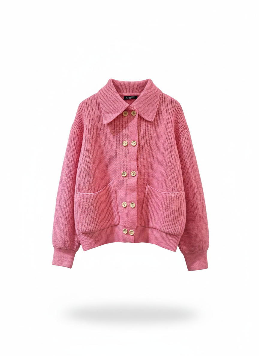 CCIC New York - Vente Cardigan – femme - Cardigan en maille à col polo, coupe ample à double boutonnage8