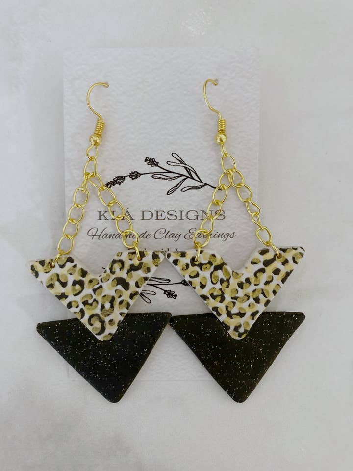 Pendientes de arcilla polimérica con estampado de leopardo negro y dorado para venta al por mayor de KLA Designs