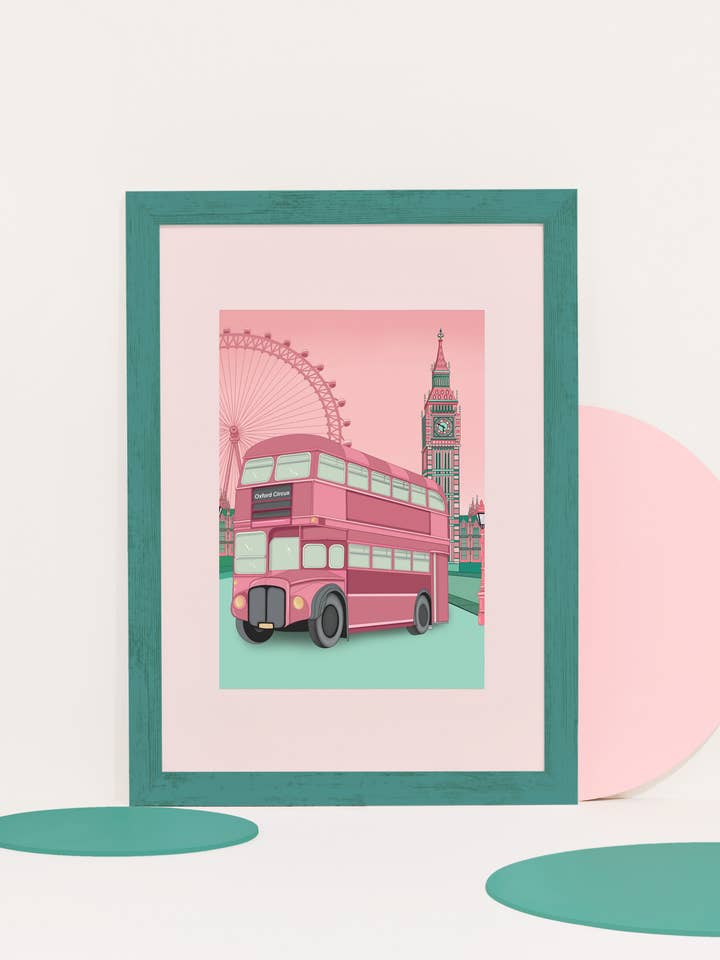 'Double Decker Bus' London Print for wholesale by Pink and Mint Design