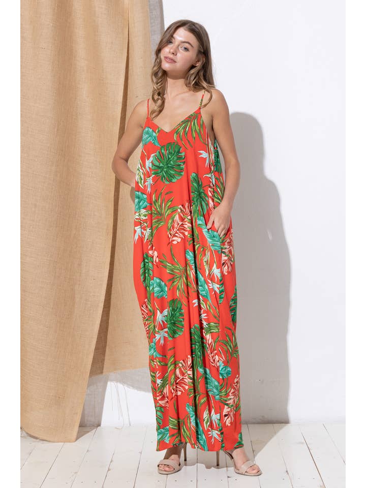 Bloidy - Wholesale Dress - Women's - Palm Leaf Tropical Floral Print Maxi Dress - C96768