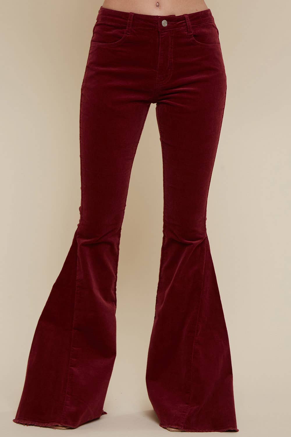 Saints & Hearts - Vente Pantalon – femme - BAS DE CLOCHE EN VELOURS CÔTELÉ WINE WESTERN GRANDE TAILLE SIP6144AP3