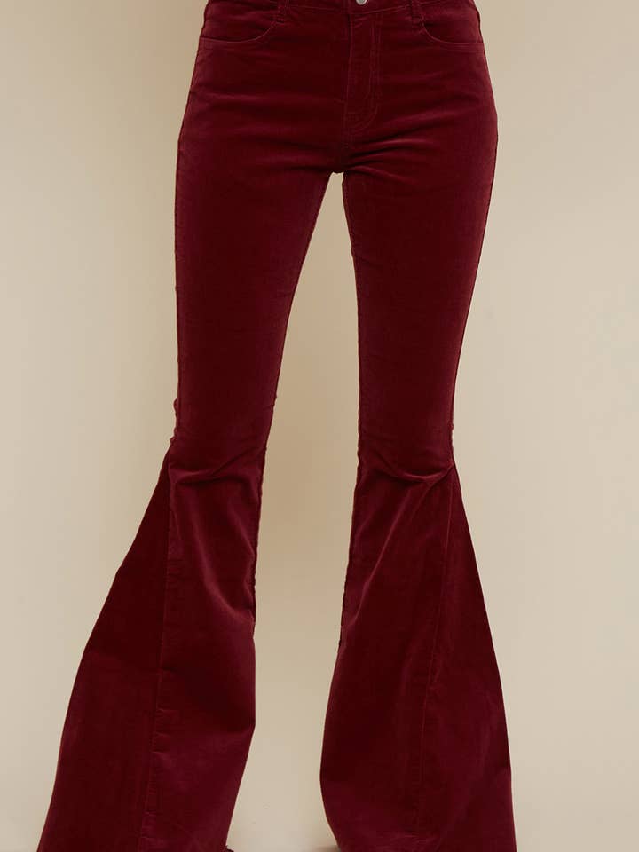 Saints & Hearts - Wholesale Pants - Women's - PLUS SIZE SIP6144AP WINE WESTERN CORDUROY BELL BOTTOMS3